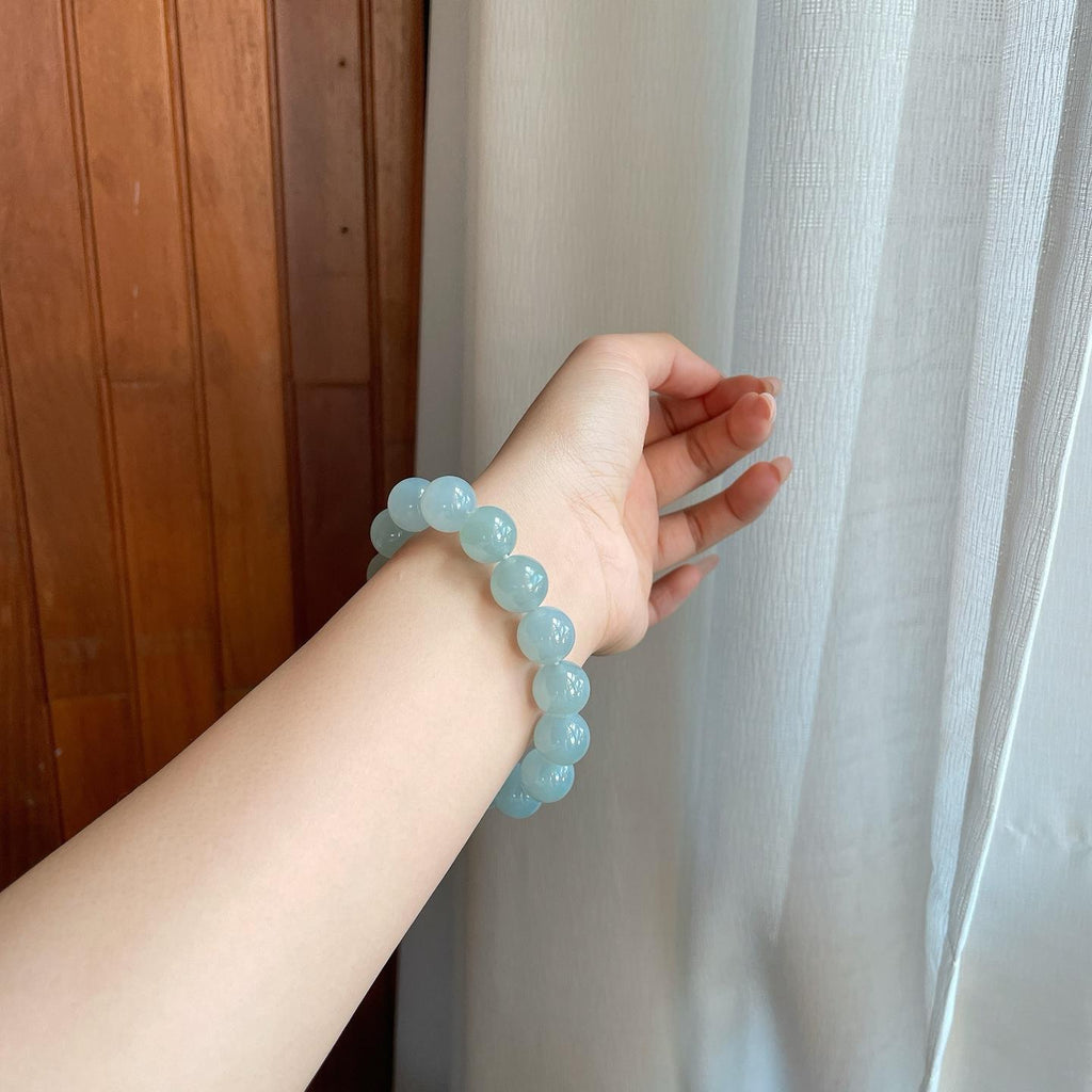糯冰淡蓝底翡翠手串珠串（yc277035）