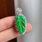 18k金镶糯冰满绿翡翠叶子（yc250567）