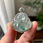 18K金钻镶糯冰种飘花佛公吊坠（yc261152）