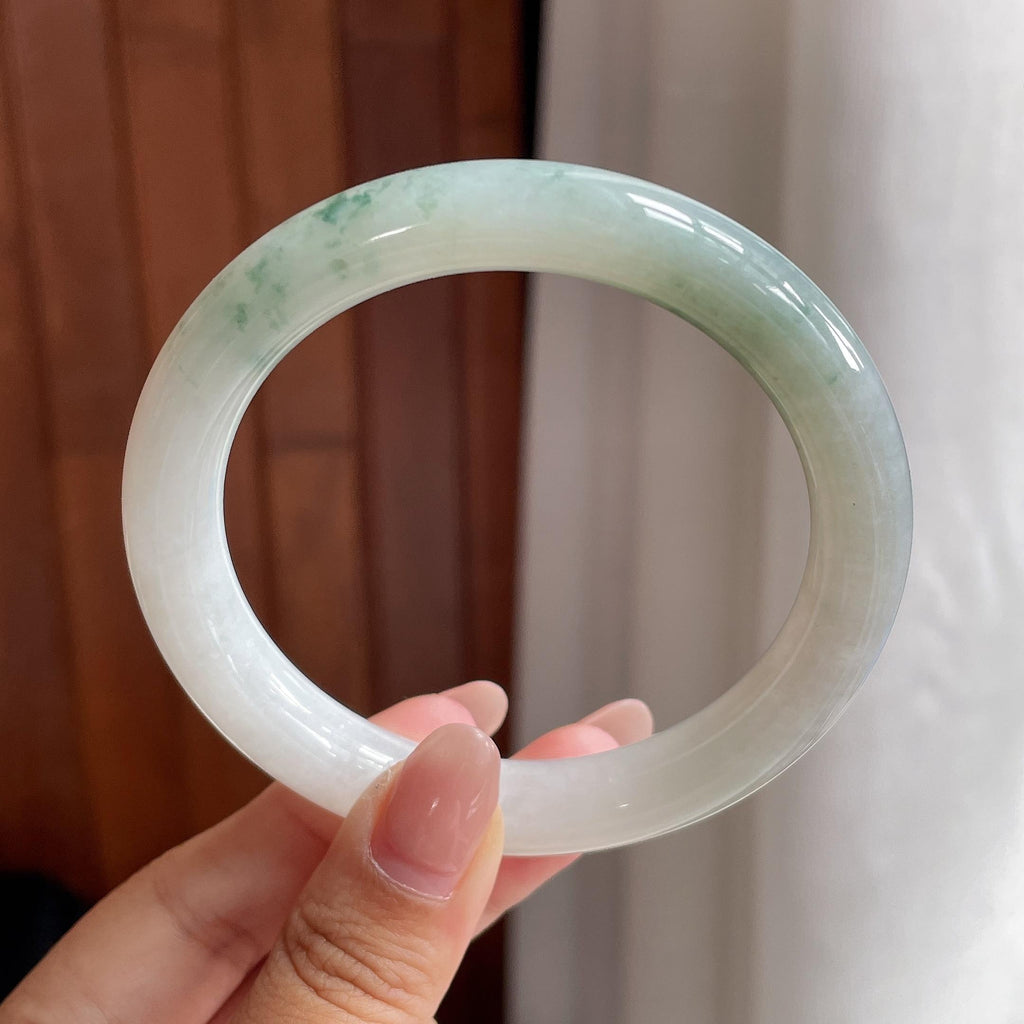 细糯冰飘花圆条手镯 57圈 天然缅甸A货翡翠（yc693797）