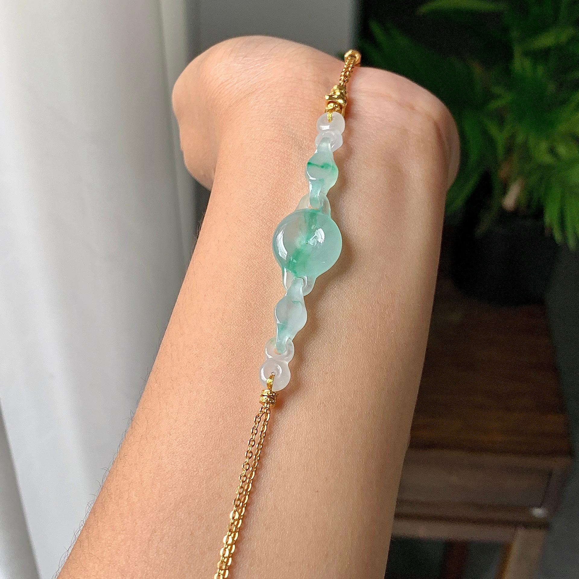 金包银镶冰种飘绿平安扣手链（yc220702）