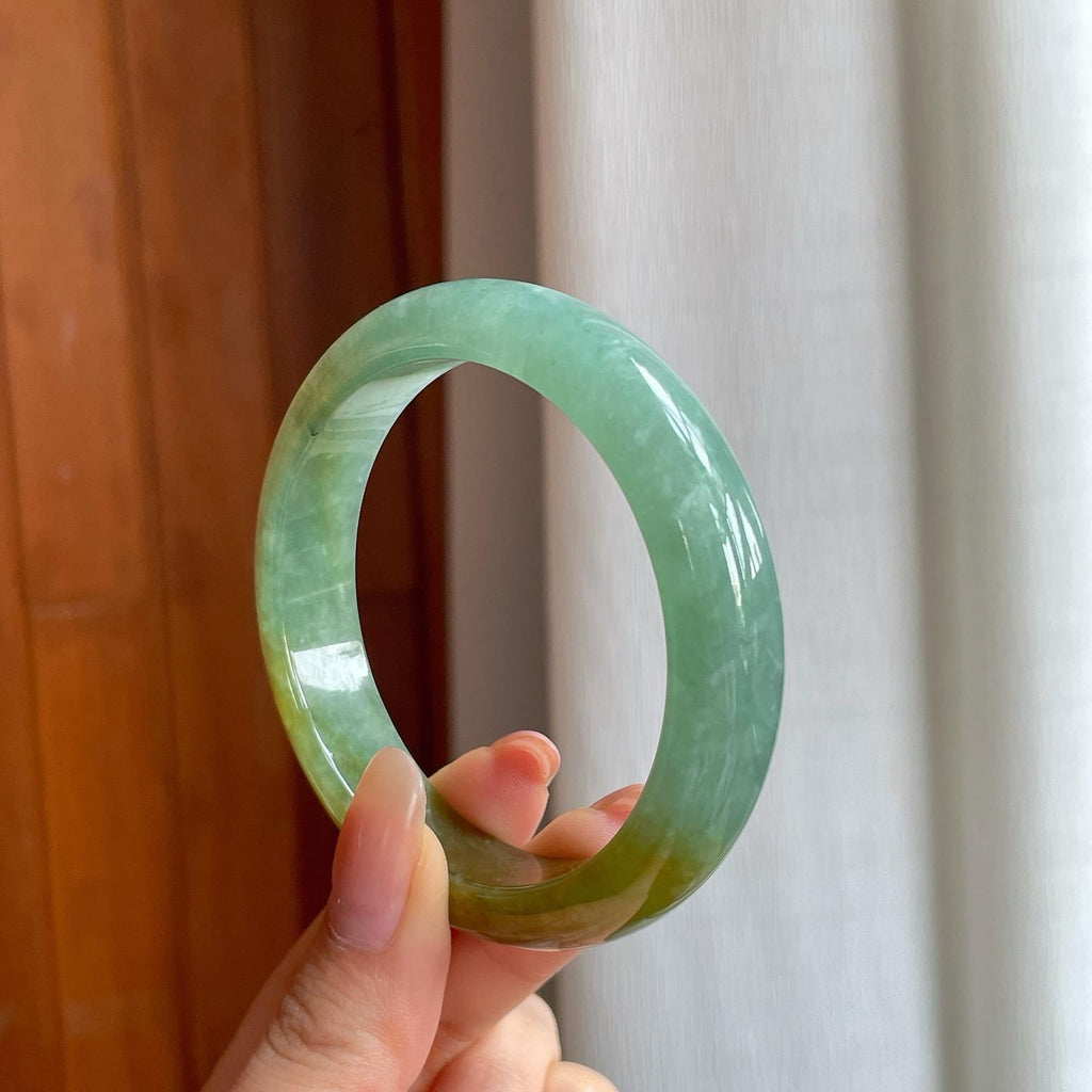 冰种黄加绿翡翠平安镯（56.8mm)（yc360248）