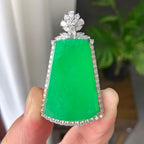 18K金钻镶细糯种满绿无事牌吊坠（yc242681）
