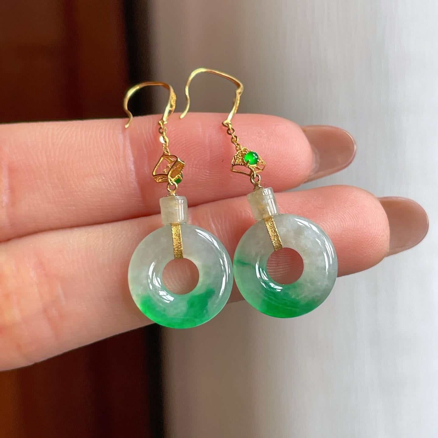 18k金镶冰种飘花翡翠耳饰（yc358344）