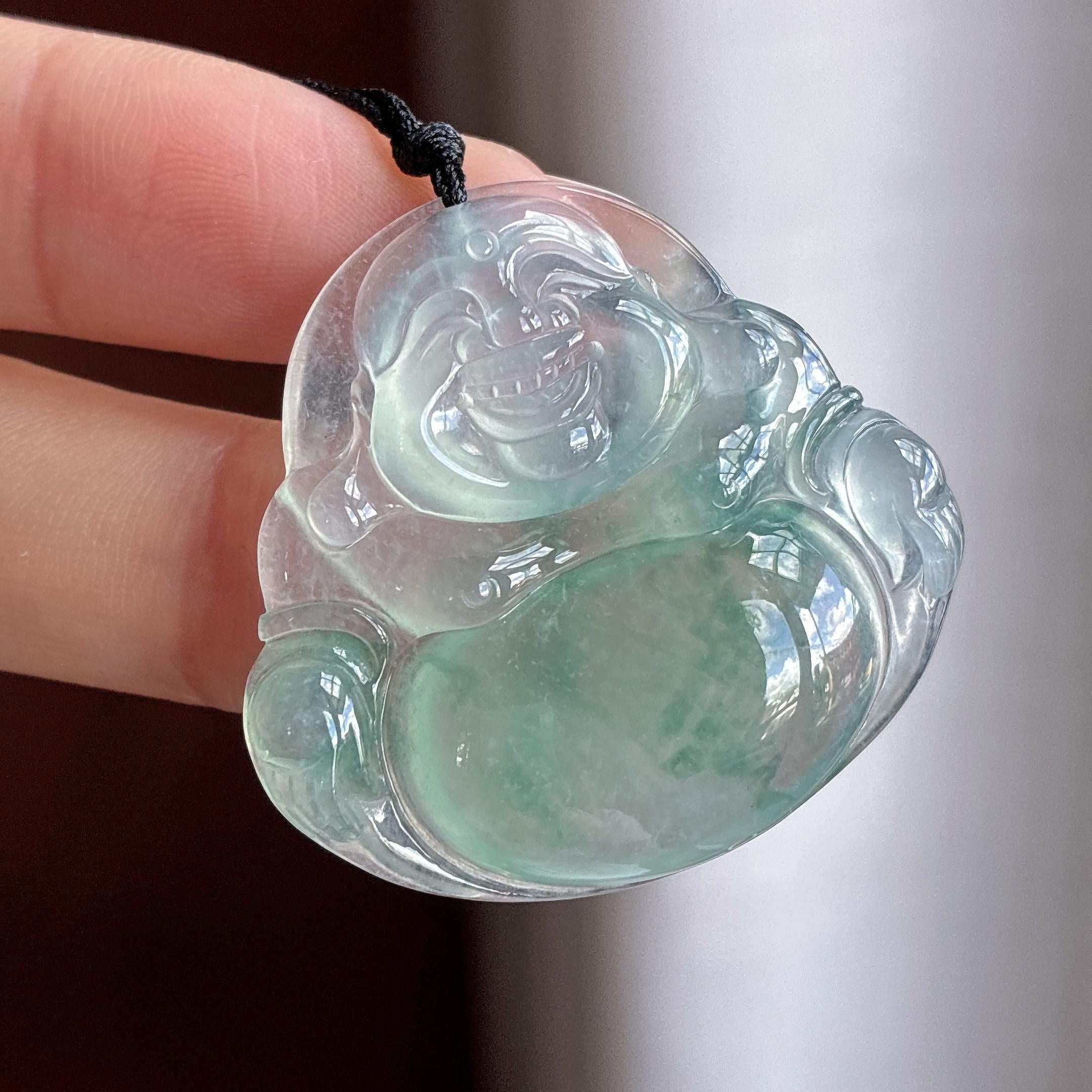 冰种飘花玉佛挂件 天然缅甸A货翡翠（yc699004）