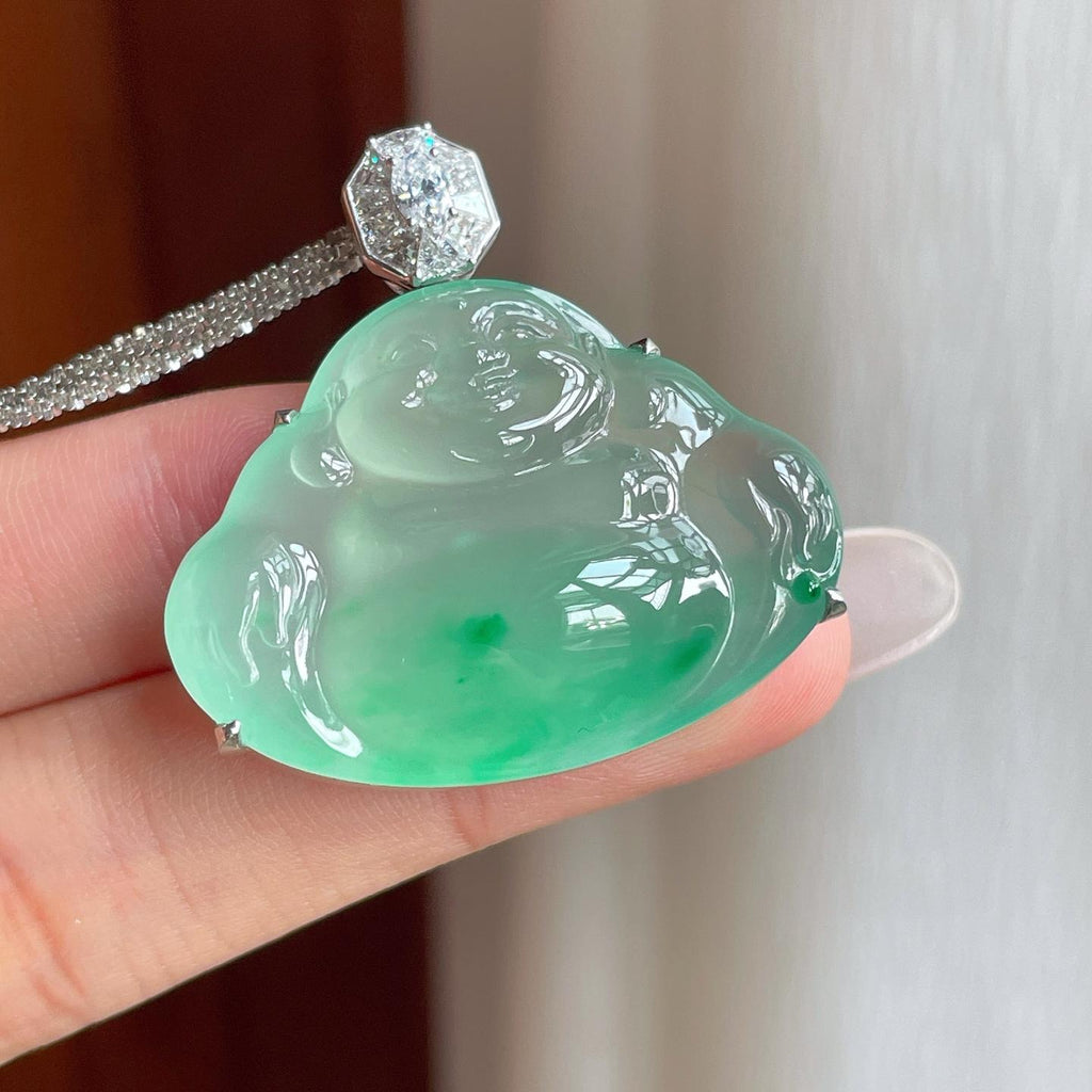 18k金钻镶冰种飘花翡翠佛公（yc263550）