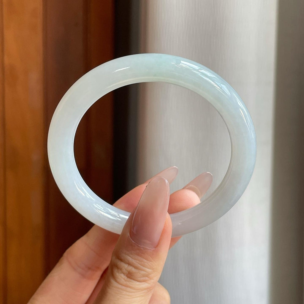 糯冰白月光翡翠圆条手镯（53.8mm）（yc284951）