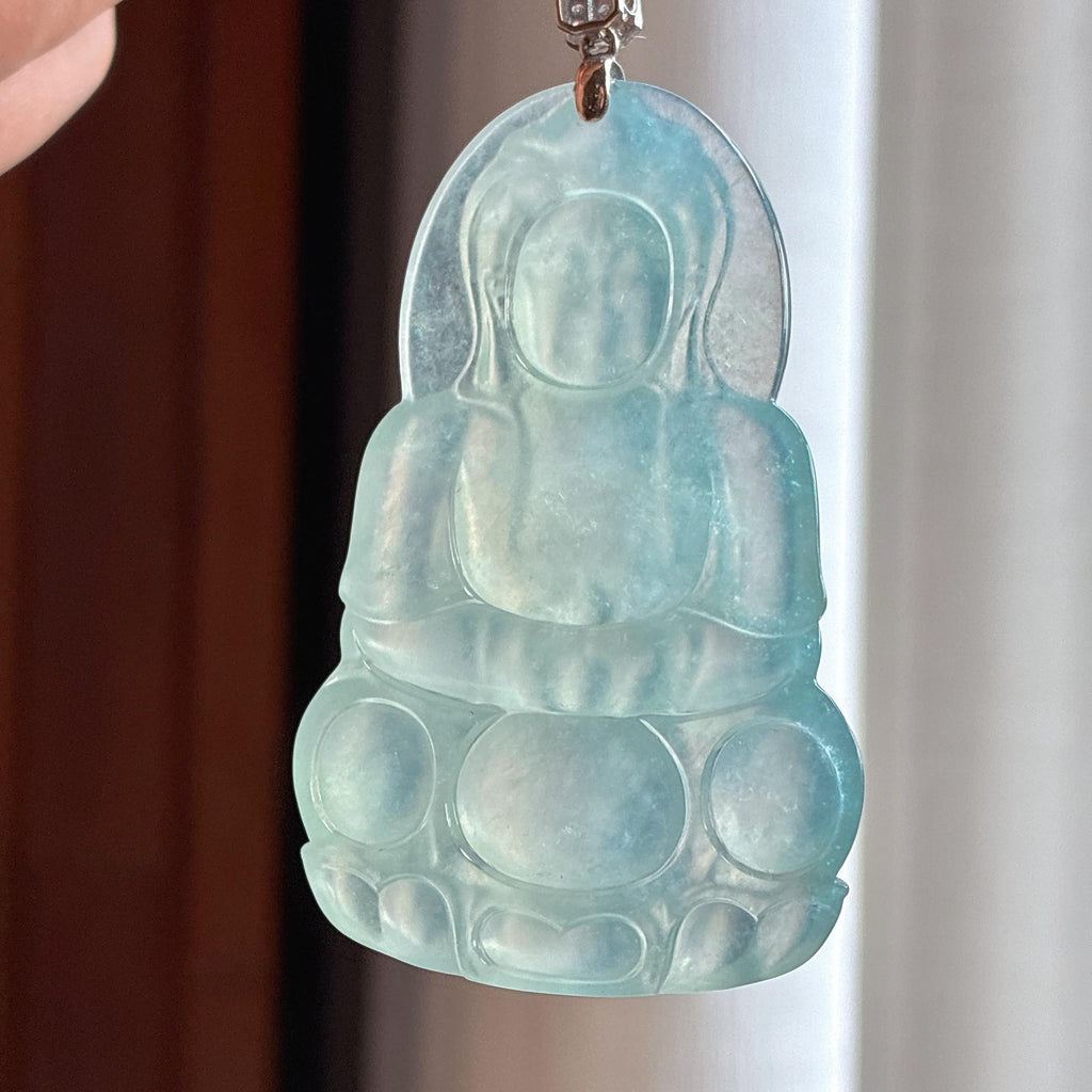 Phật Quan Âm Ngọc Phỉ Thúy Tím Lam Băng Chủng Móc Vàng 18k Ngọc Phỉ Thúy Tự Nhiên Miến Điện Loại A (yc450089)