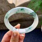 大圈口 细糯种飘蓝花正圈平安镯 60.2圈口 天然缅甸A货翡翠（yc371542）