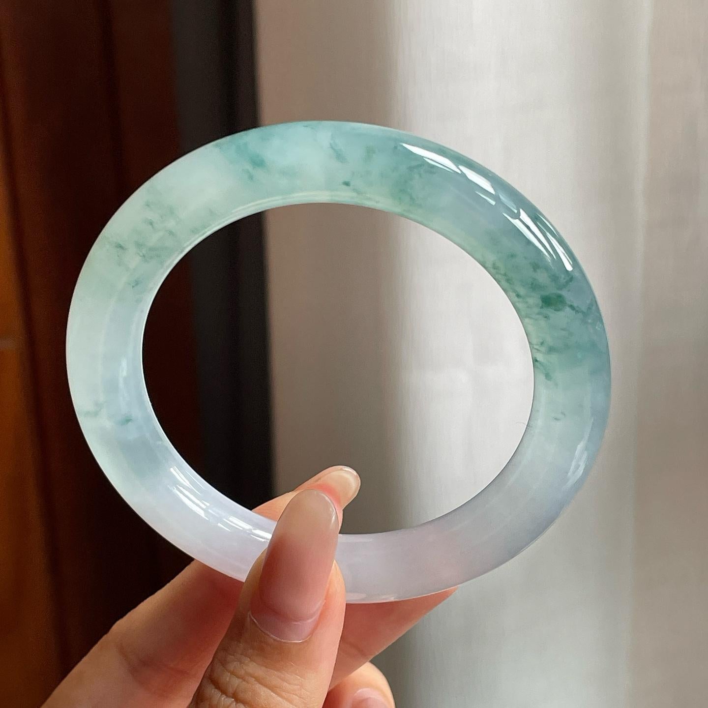 冰种飘花翡翠圆条手镯（54mm）（yc200655）