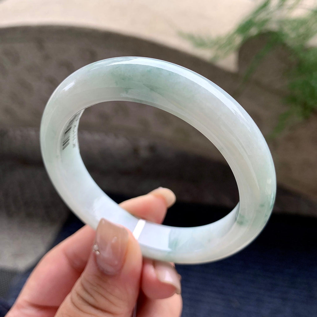 细糯种飘绿花正圈平安镯 55.5圈口 天然缅甸A货翡翠（yc468009）