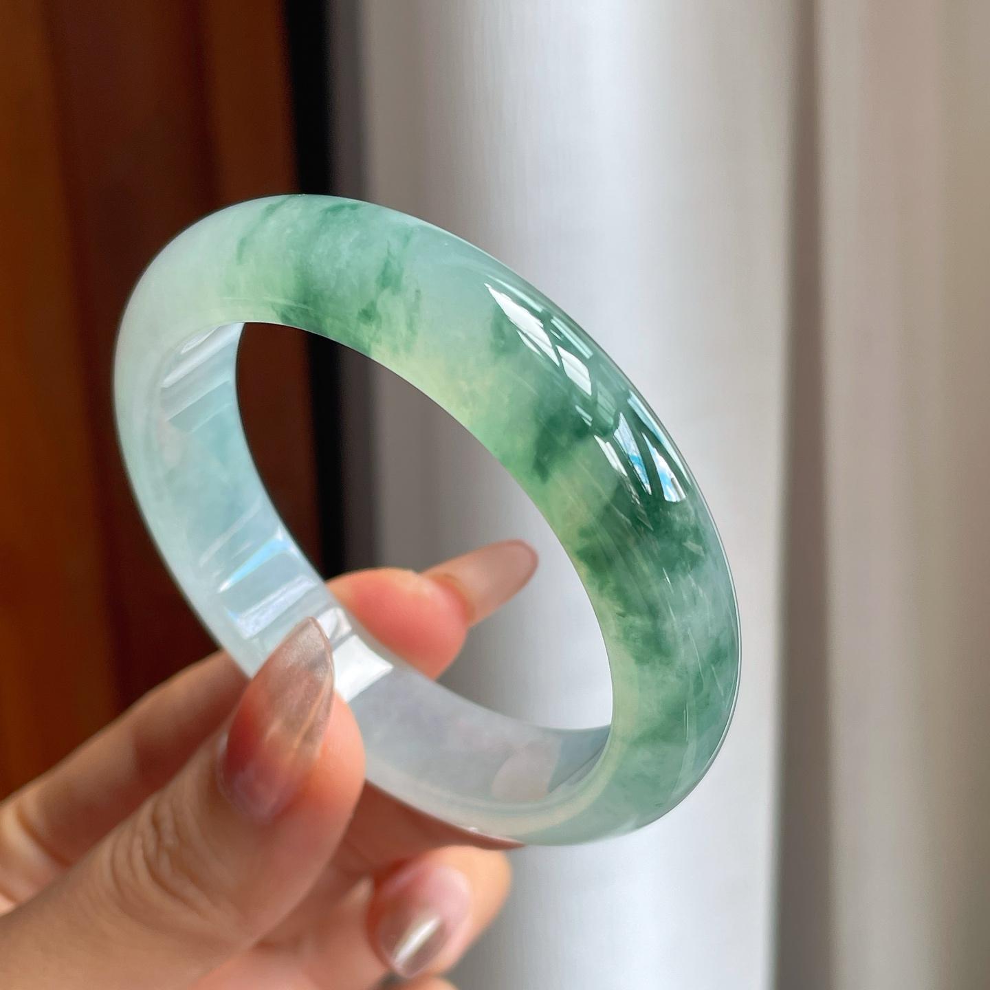 冰种飘花翡翠平安镯（53.5mm）（yc230328）