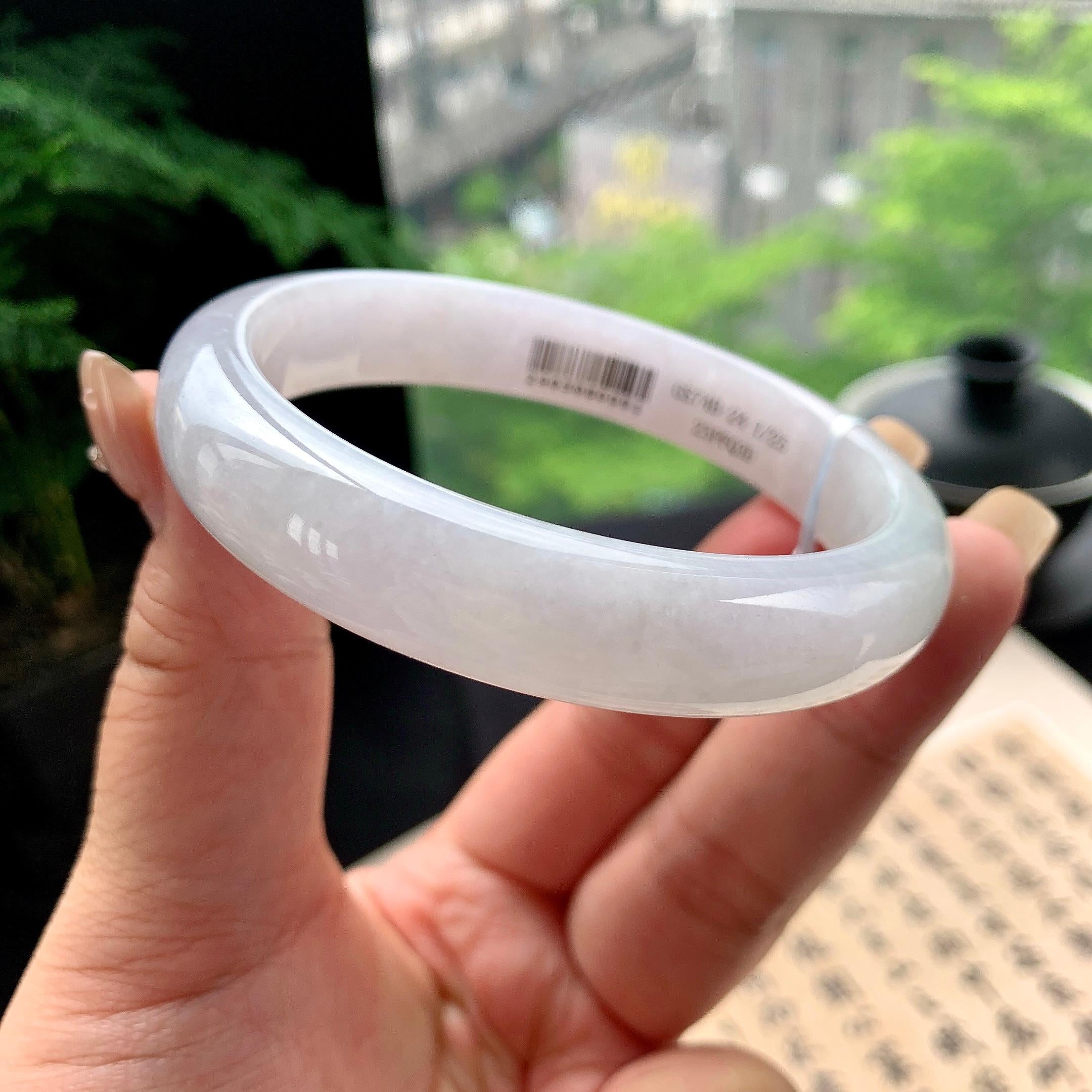 大圈口 细糯种淡紫罗兰正圈平安镯 61.2圈口 天然缅甸A货翡翠（yc473083）