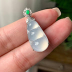 18K金钻镶糯冰种无色福豆吊坠 天然缅甸A货翡翠（yc399285）