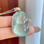 18k金钻镶冰种晴水飘花翡翠葫芦（yc270312）