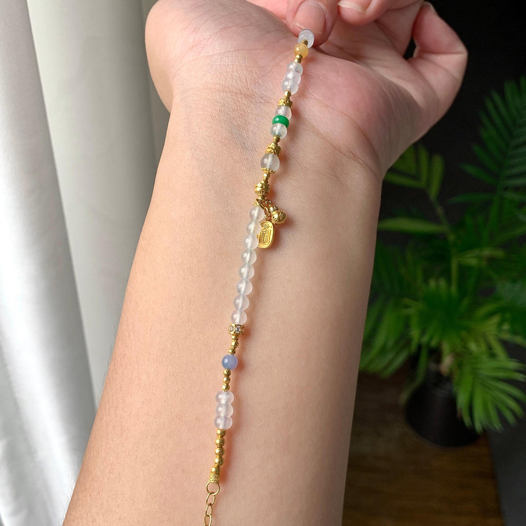 18K金镶糯冰种多彩小米珠手链（yc207249）