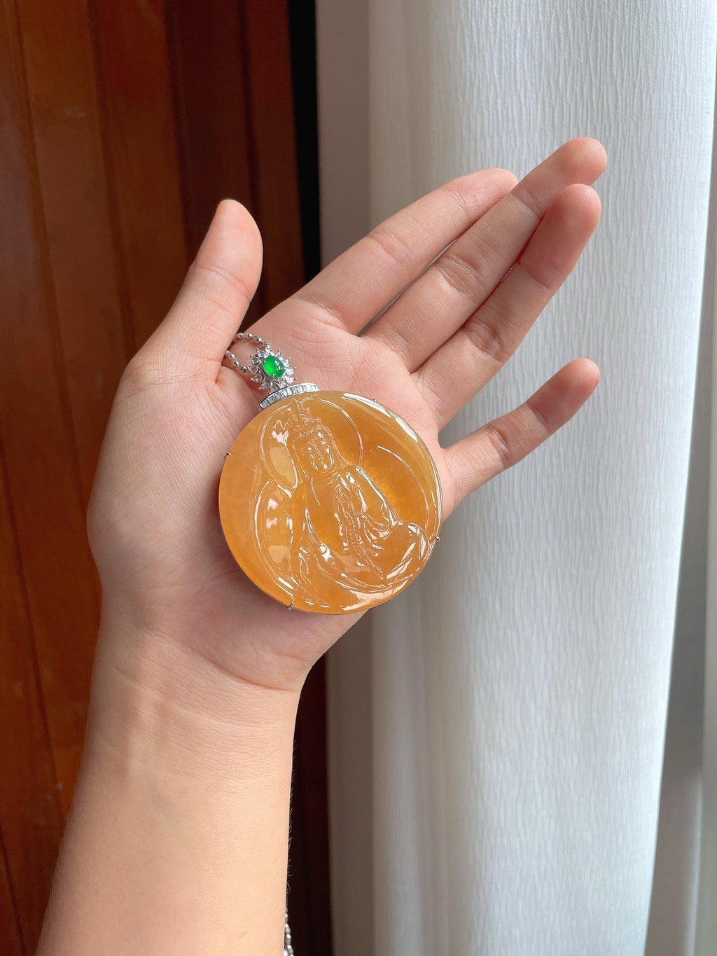 18k金镶冰种黄翡翡翠观音（yc248491）