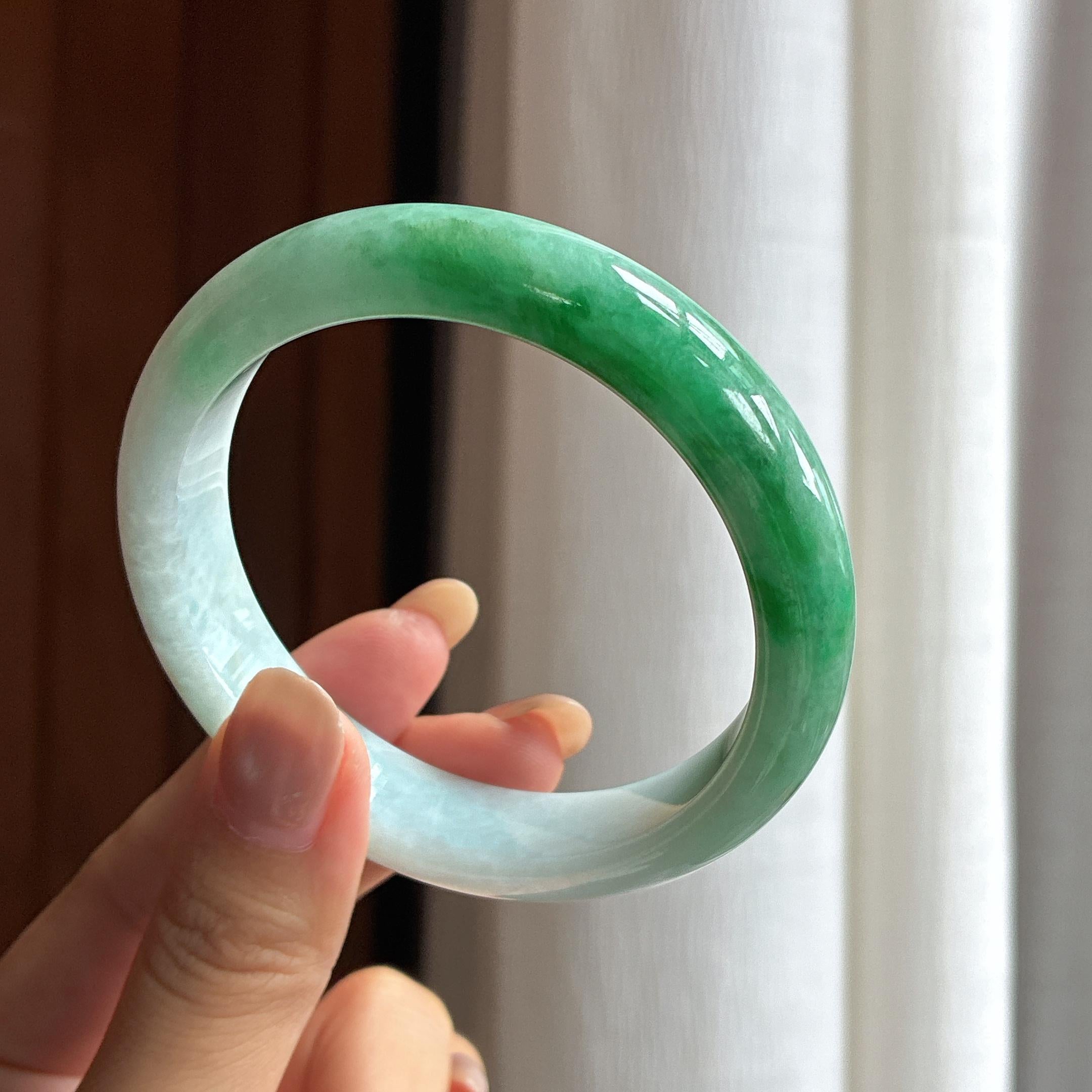 细糯冰带色翡翠平安镯（58.5mm）（yc481866）