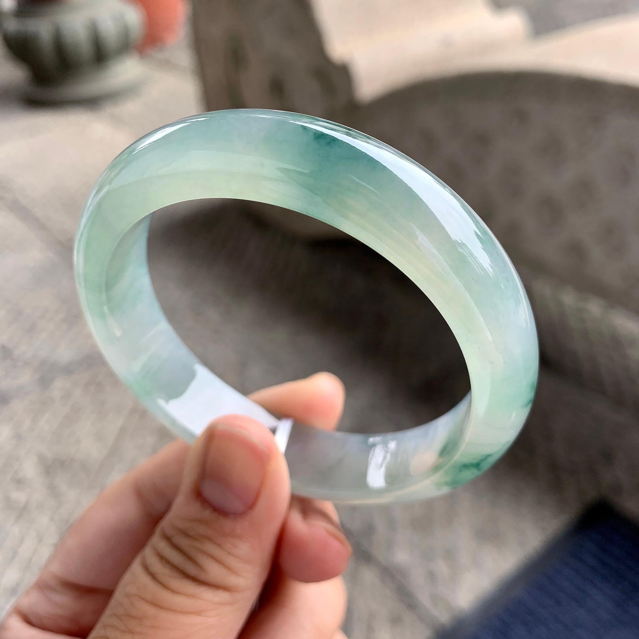 糯冰种飘花平安镯（56mm）（yc228513）