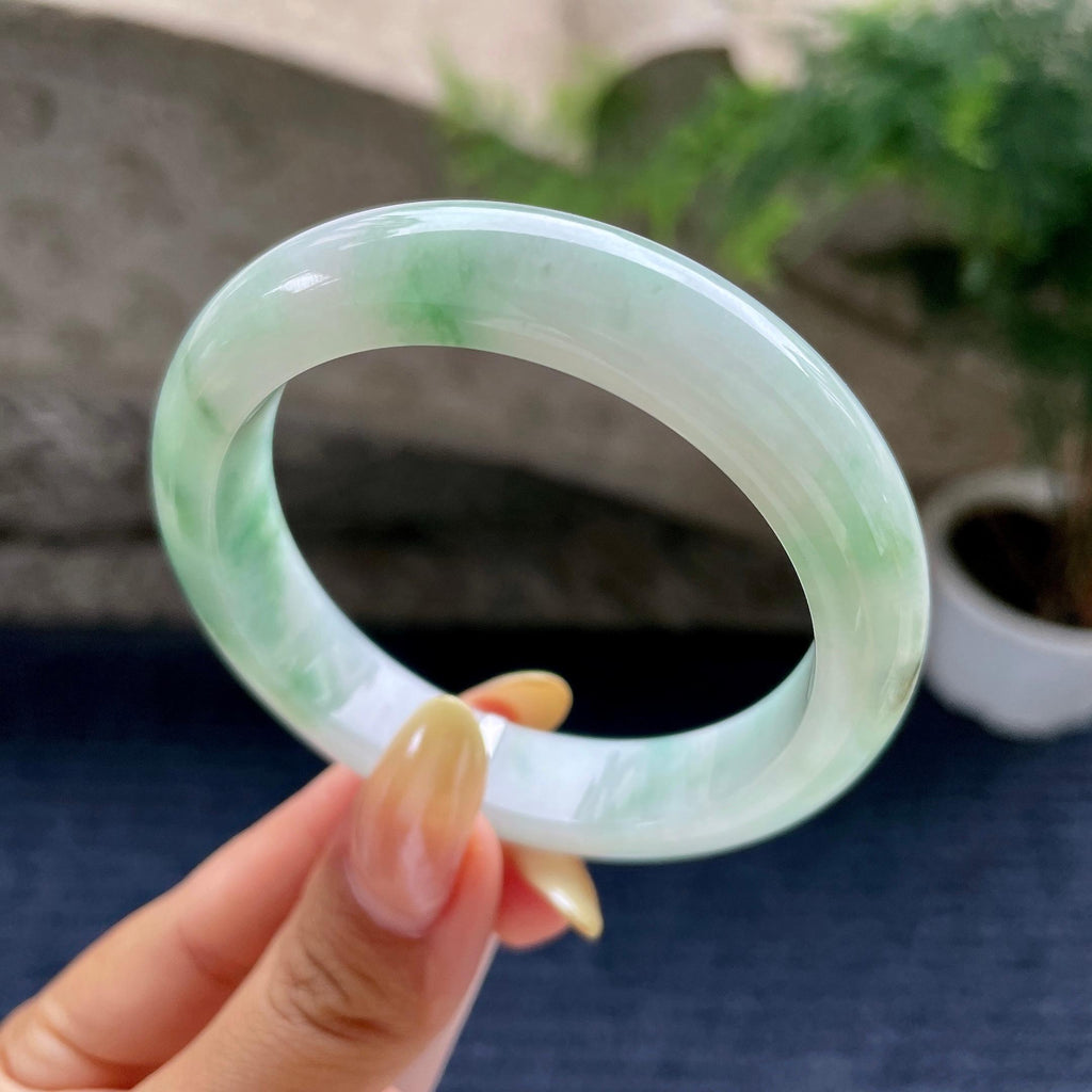 小圈口 细糯种飘花正圈平安镯53.8圈 天然缅甸A货翡翠（yc489145）