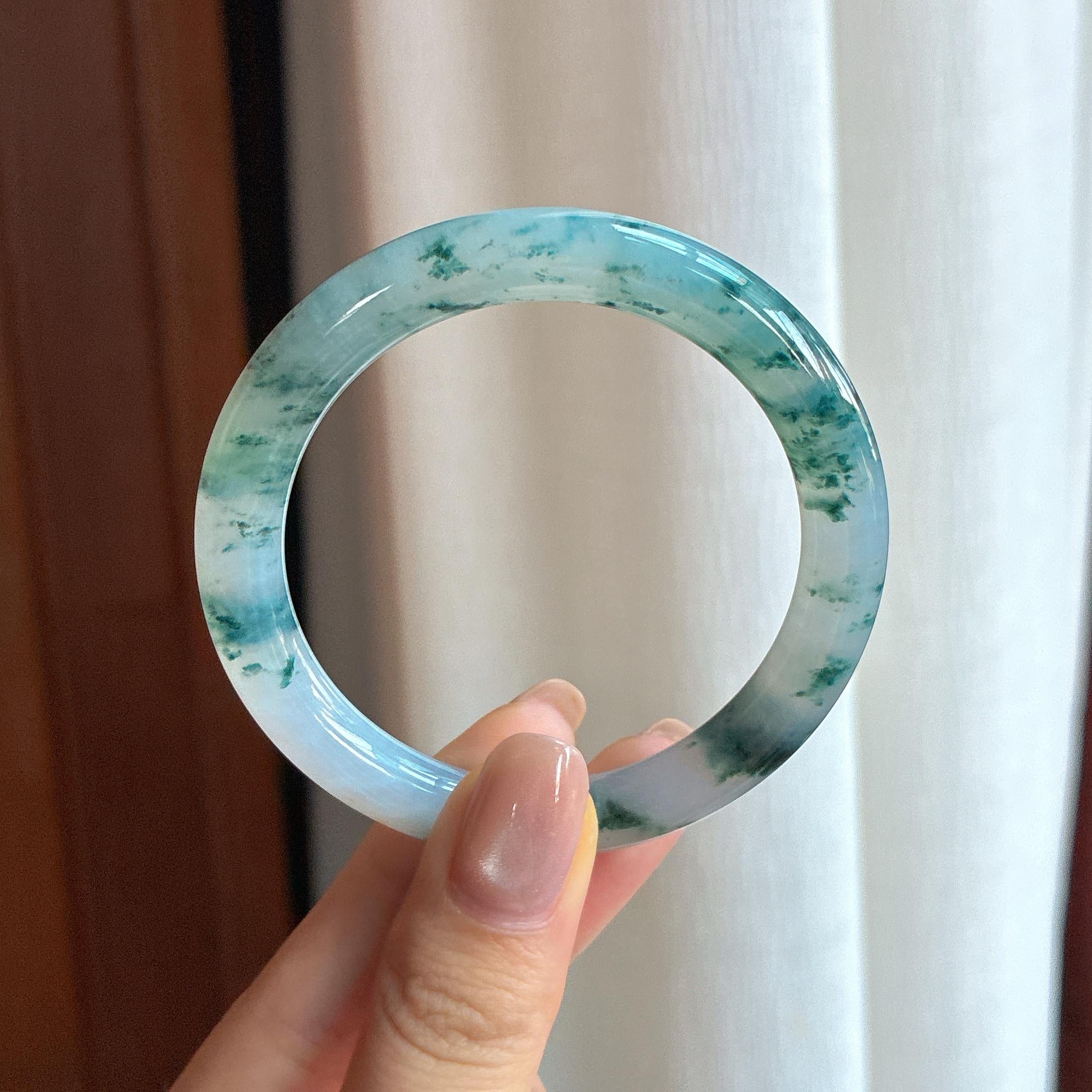 冰种飘花翡翠圆条手镯 50圈（yc436795）