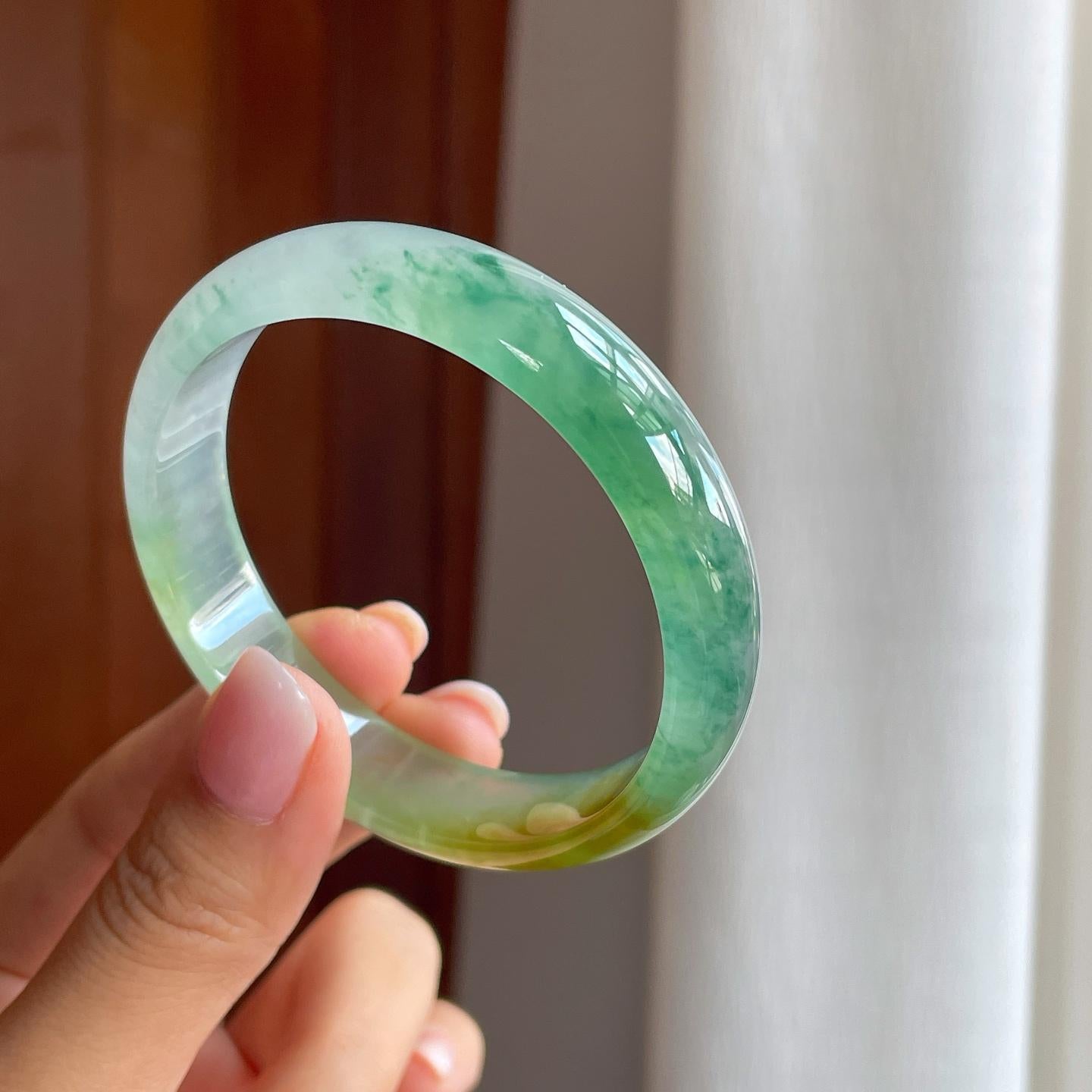 冰种黄加绿翡翠平安镯（56mm)（yc382843）