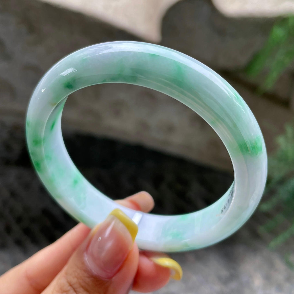 小圈口          细糯种飘绿正圈平安镯53圈          天然缅甸A货翡翠（yc392748）