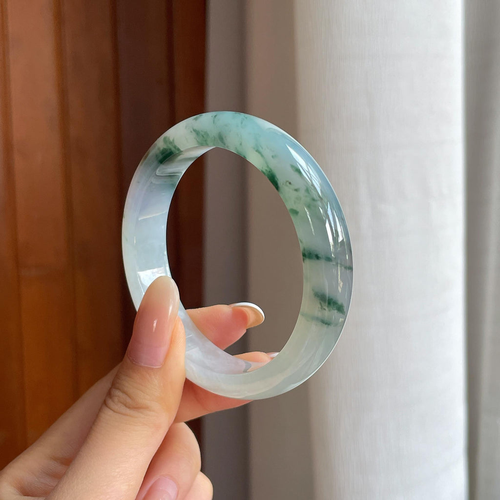 糯冰飘花翡翠平安镯（55.4mm)（yc415331）