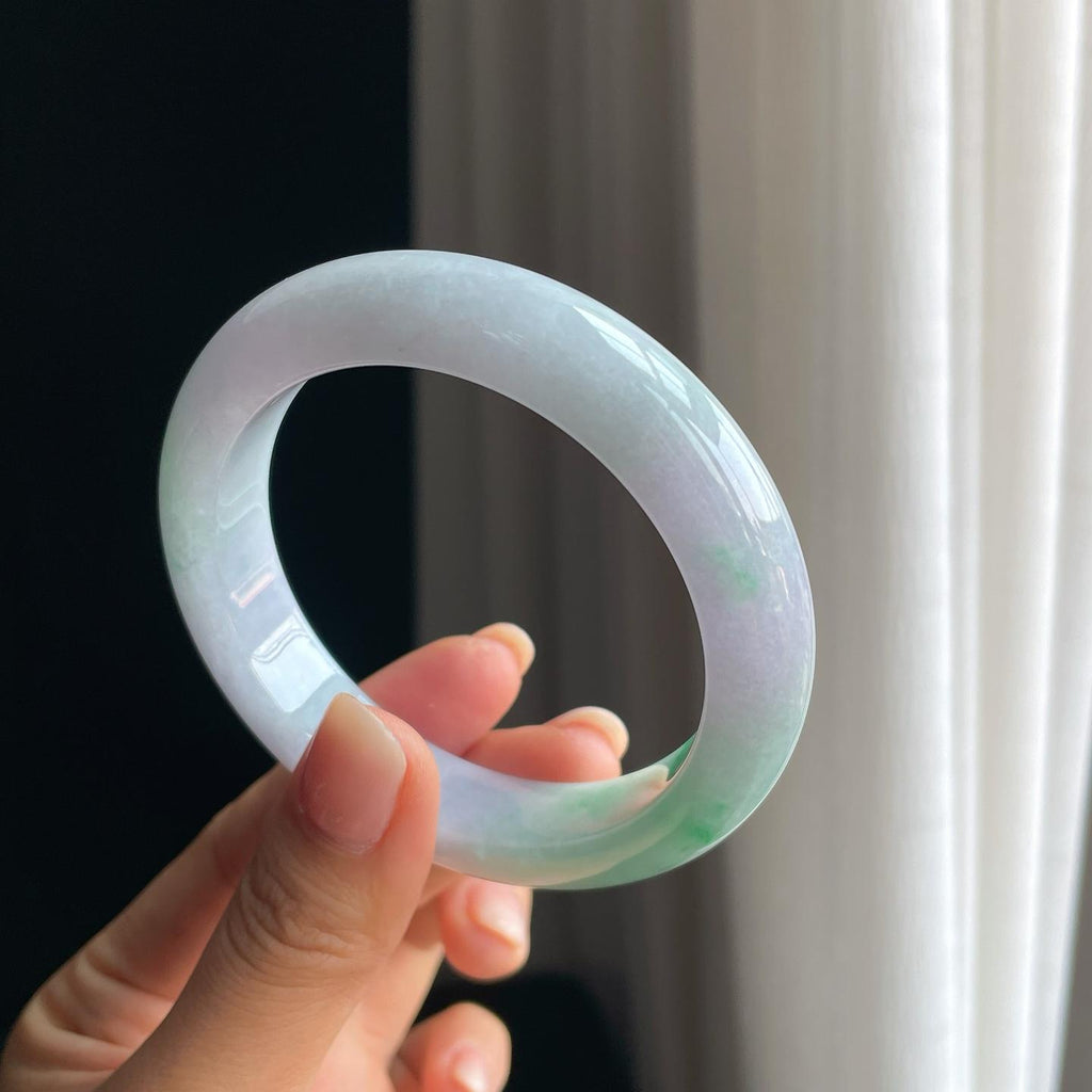 糯冰白底青翡翠平安镯（58mm)（yc397113）