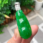 18K金钻镶糯冰种满绿福豆吊坠（yc261204）