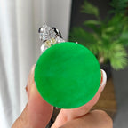 18K金钻镶冰种满绿无事牌吊坠（yc248218）