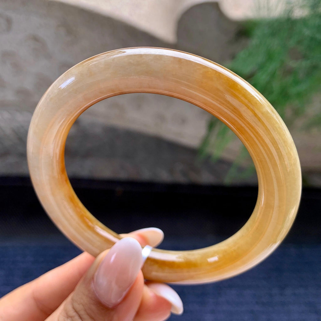 细糯种黄翡圆条手镯     56.4圈     天然缅甸A货翡翠（yc408849）