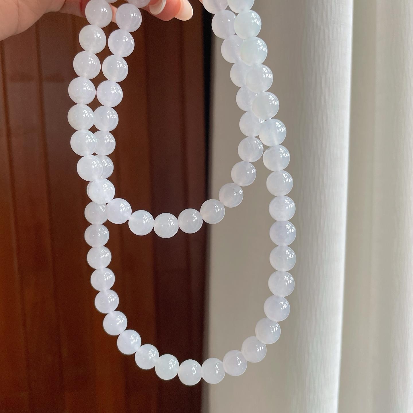 糯冰白冰翡翠珠串项链（yc260360）