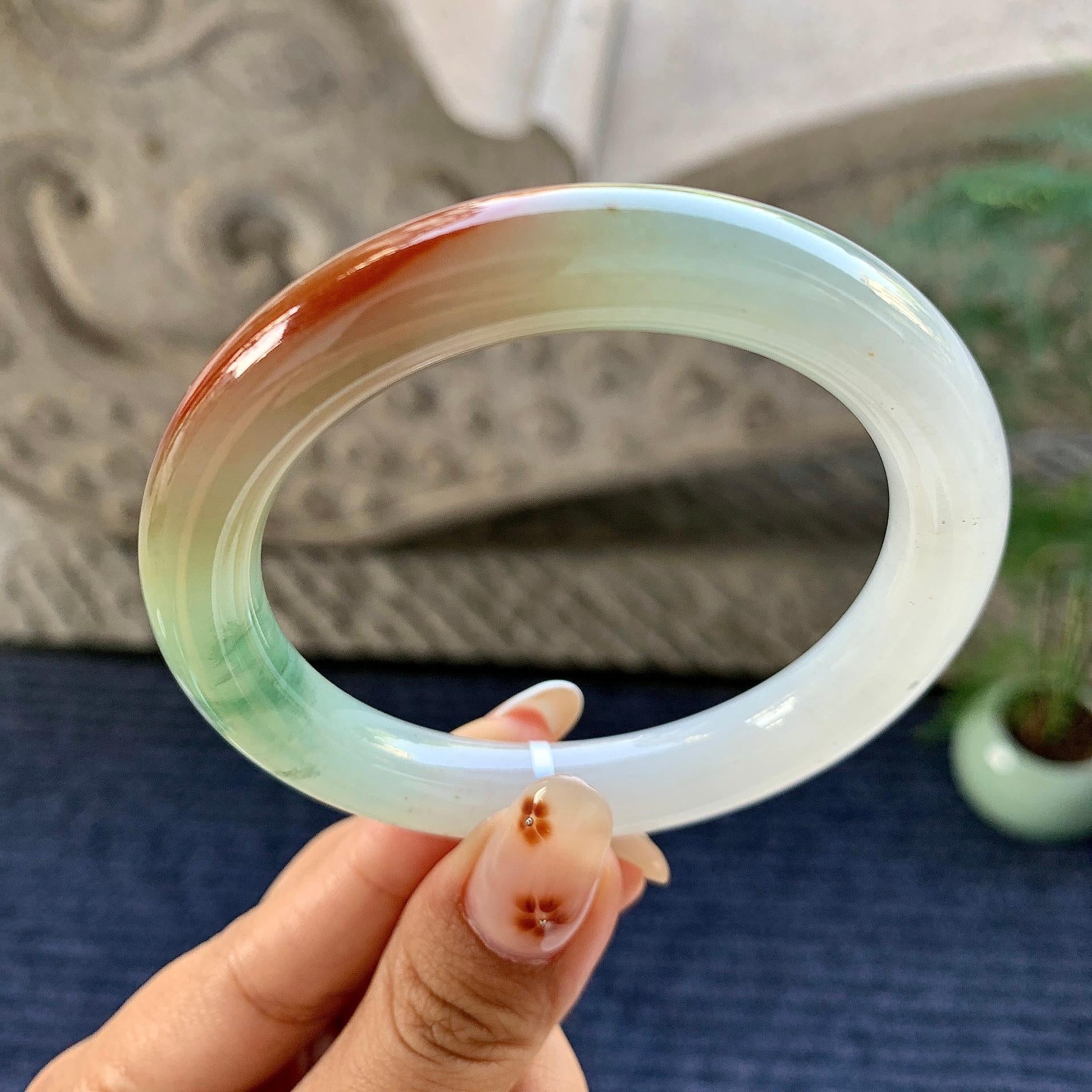 细糯种红翡飘花圆条手镯（57mm）（yc248095）