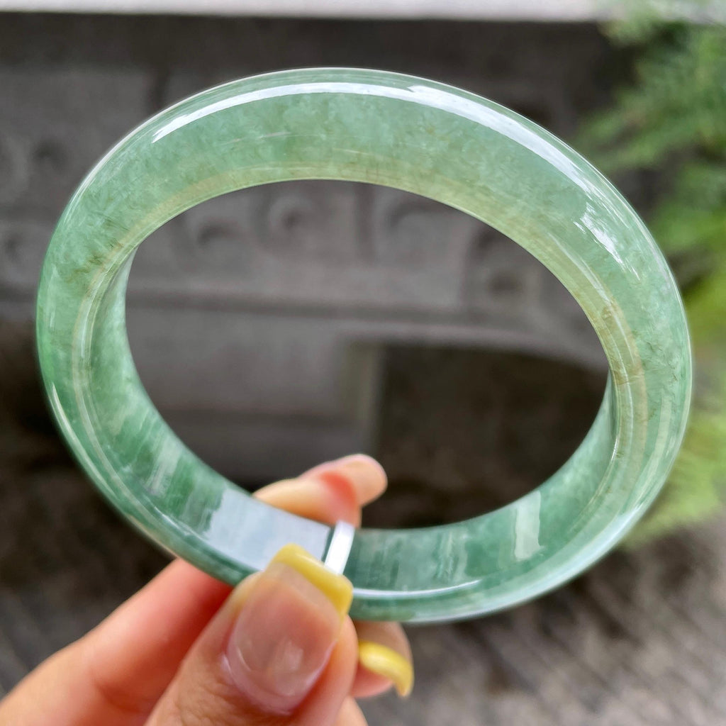 细糯种油青色正圈平安镯56圈         天然缅甸A货翡翠（yc389226）
