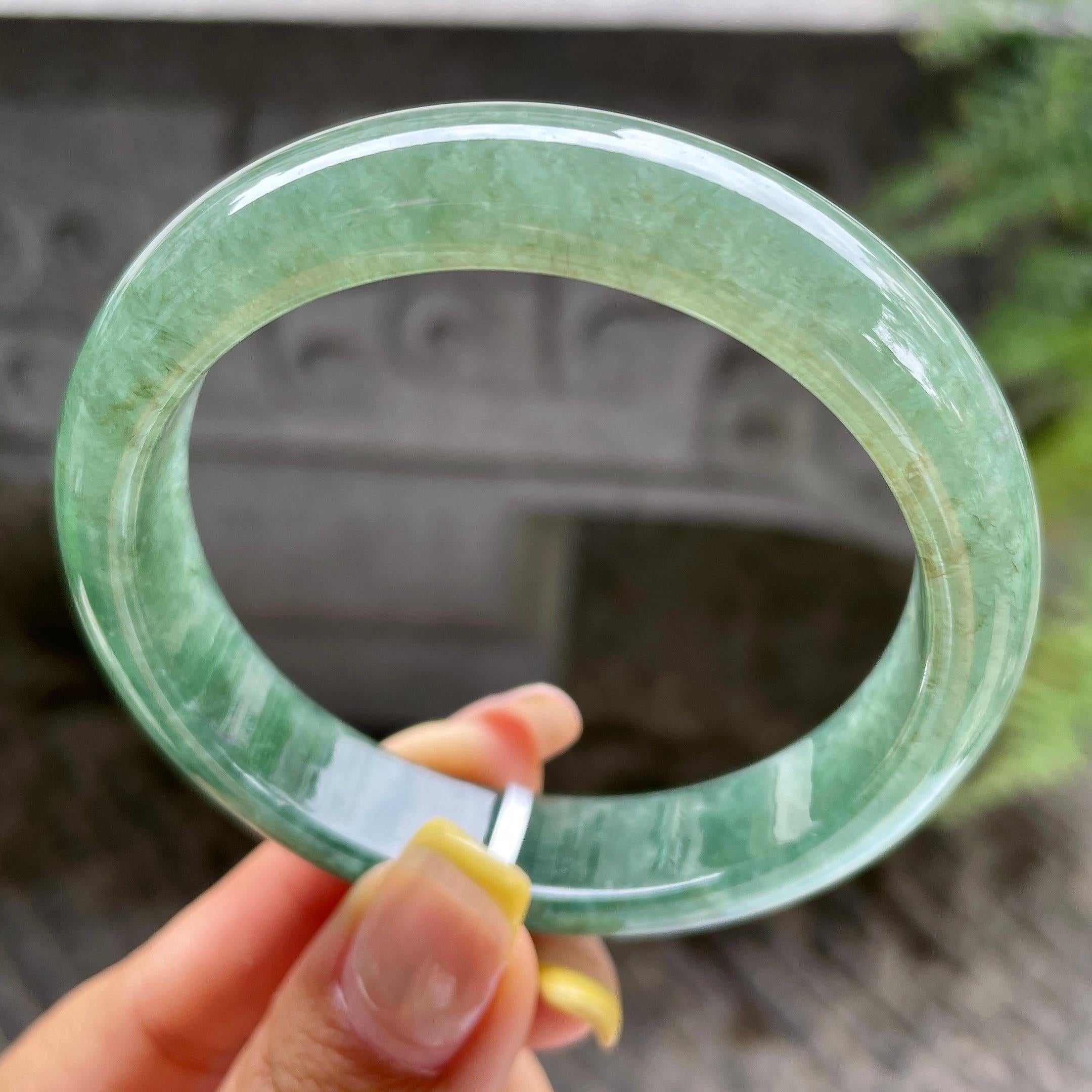 细糯种油青色正圈平安镯56圈         天然缅甸A货翡翠（yc389226）