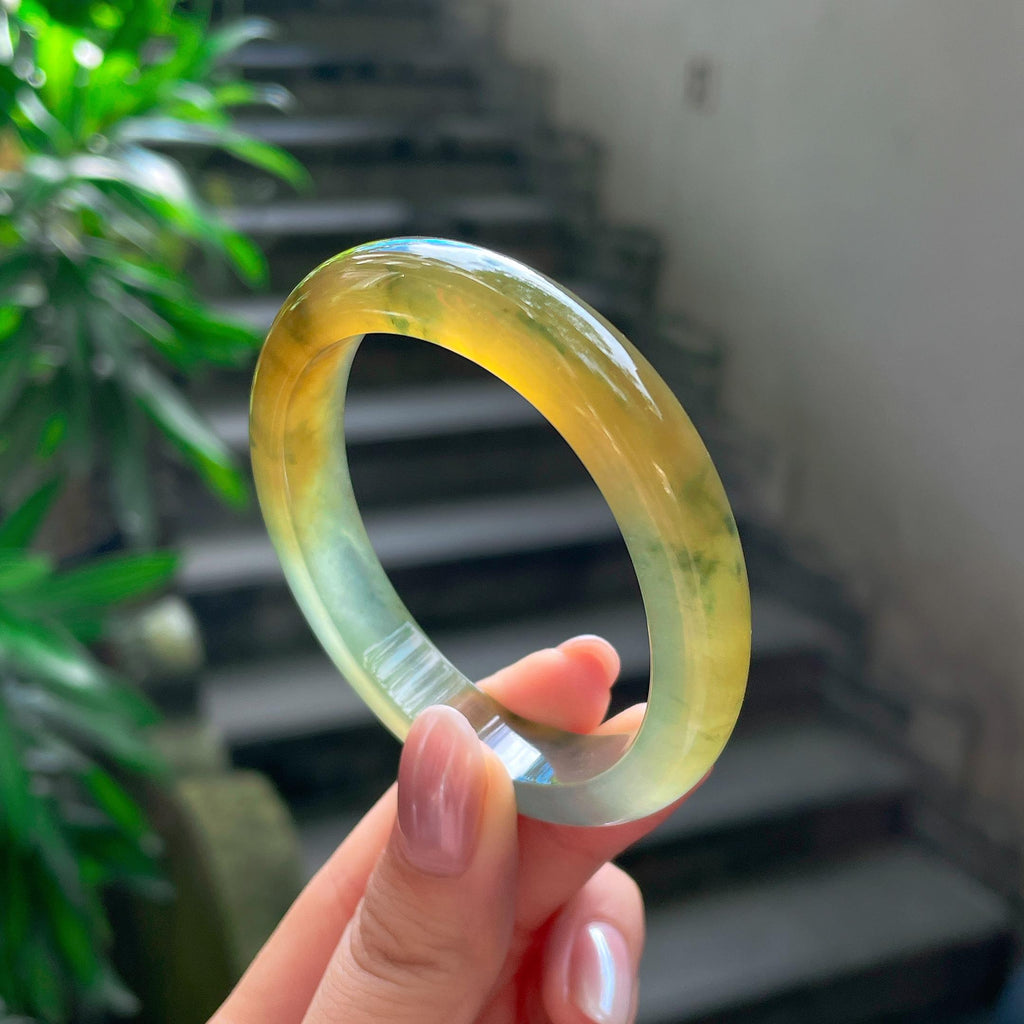 高冰种黄翡飘花特色贵妃镯 53圈 天然缅甸A货翡翠（yc506765）