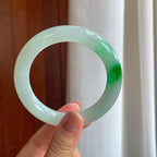 糯冰带色翡翠圆条手镯（58mm）（yc283274）