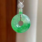 18k金扣头冰种飘花翡翠平安扣（yc363627）