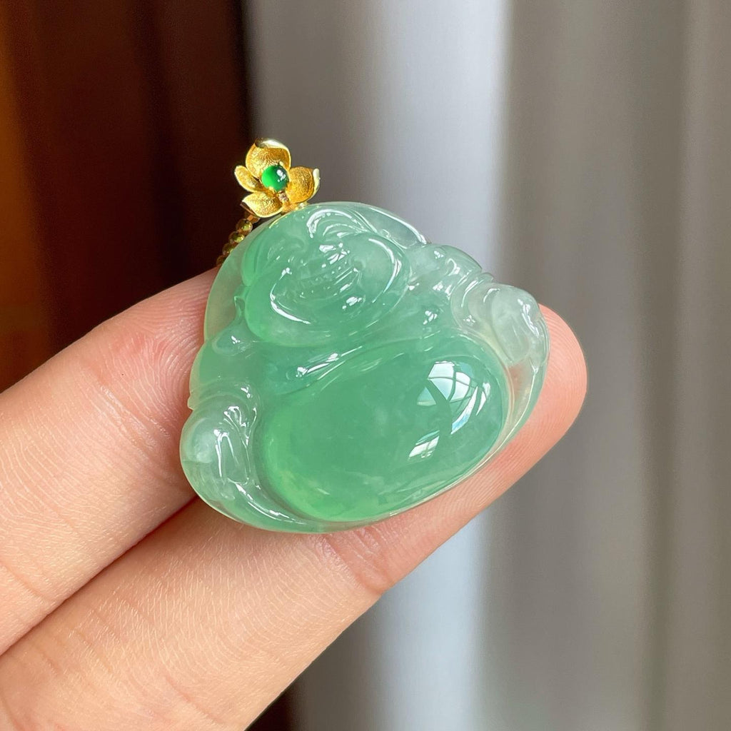 18k金扣晴绿底翡翠佛公（yc247180）