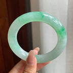 糯冰种飘绿花翡翠胖圆条手镯（56mm）（yc196575）