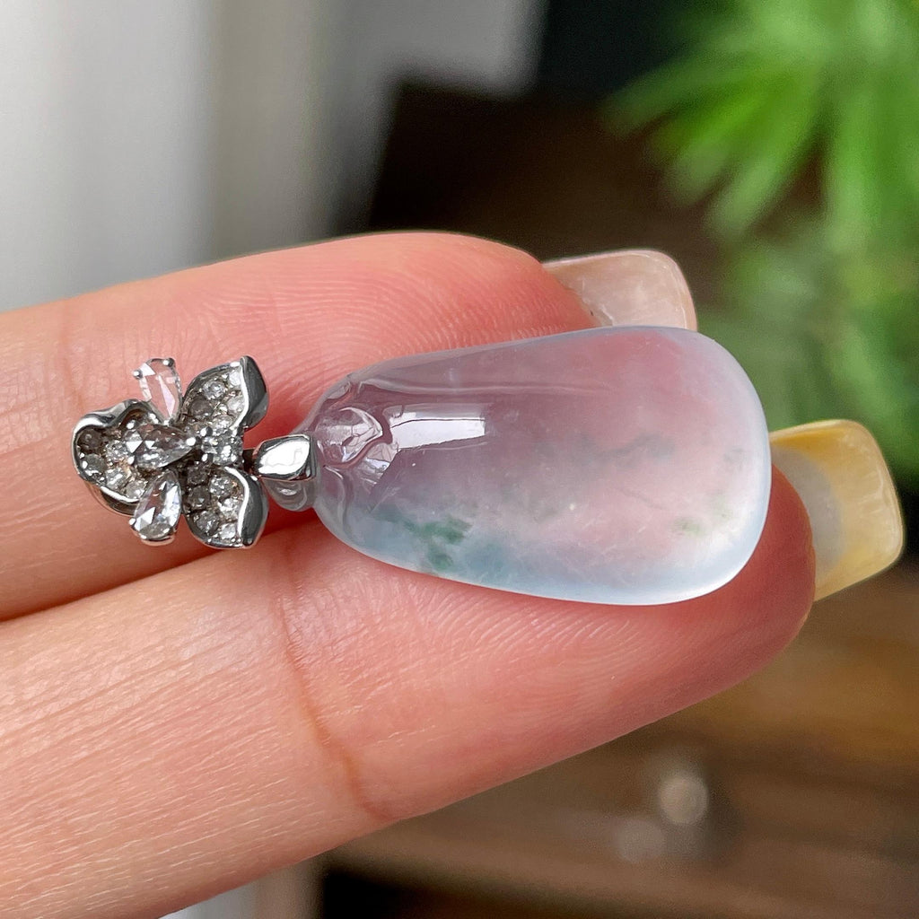 18k金钻镶高冰种飘花福瓜吊坠      天然缅甸A货翡翠（yc380841）
