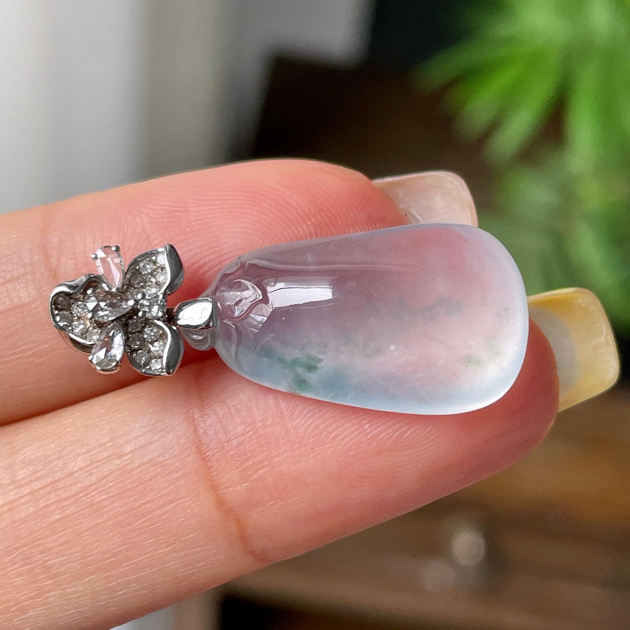 18k金钻镶高冰种飘花福瓜吊坠      天然缅甸A货翡翠（yc380841）
