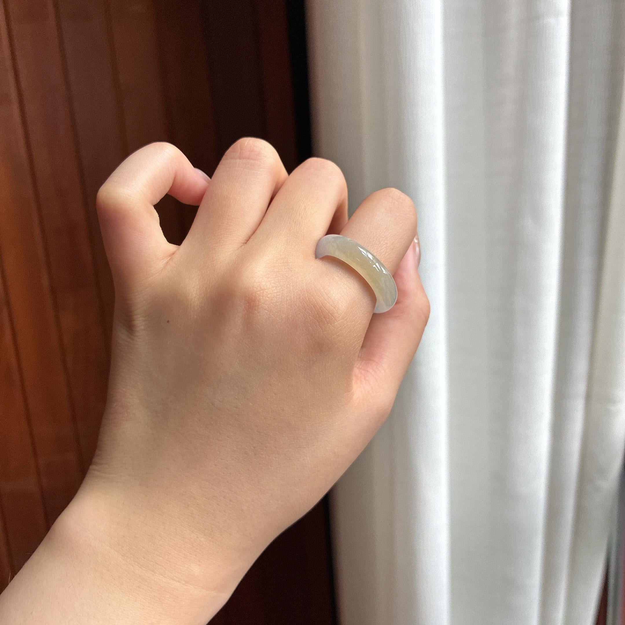 糯冰黄翡戒圈 天然缅甸A货翡翠（yc455073）