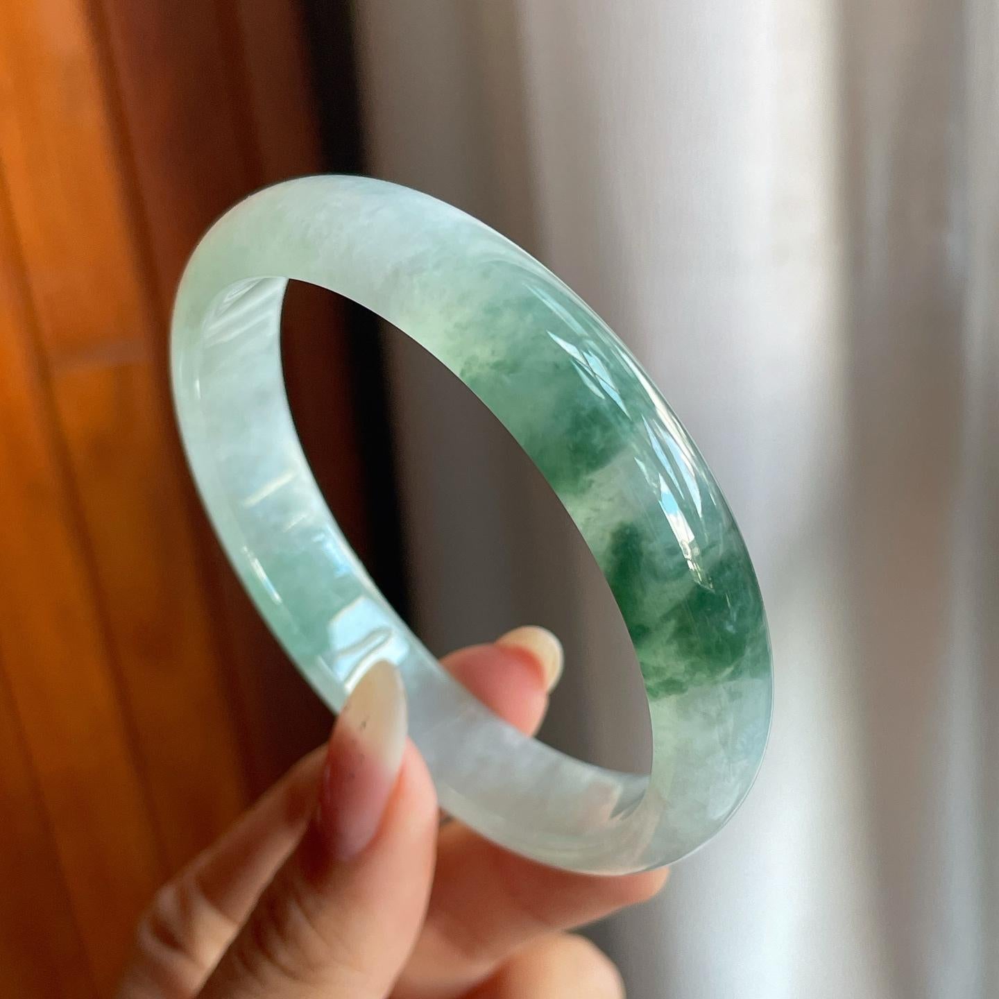糯冰种飘花翡翠平安镯（58mm）（yc220800）