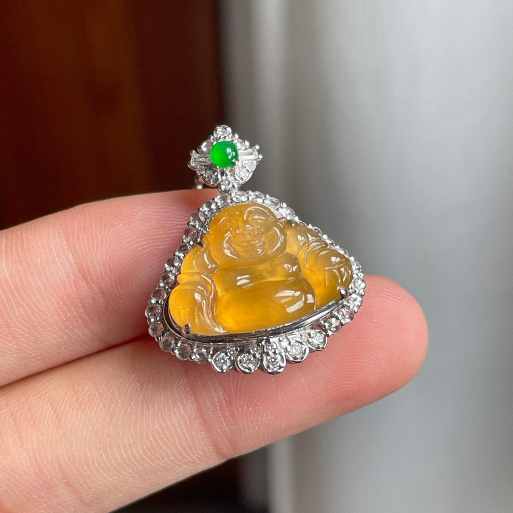 18k金镶冰种黄翡翡翠佛公（yc250559）