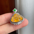 18k金镶冰种黄翡翡翠佛公（yc250559）