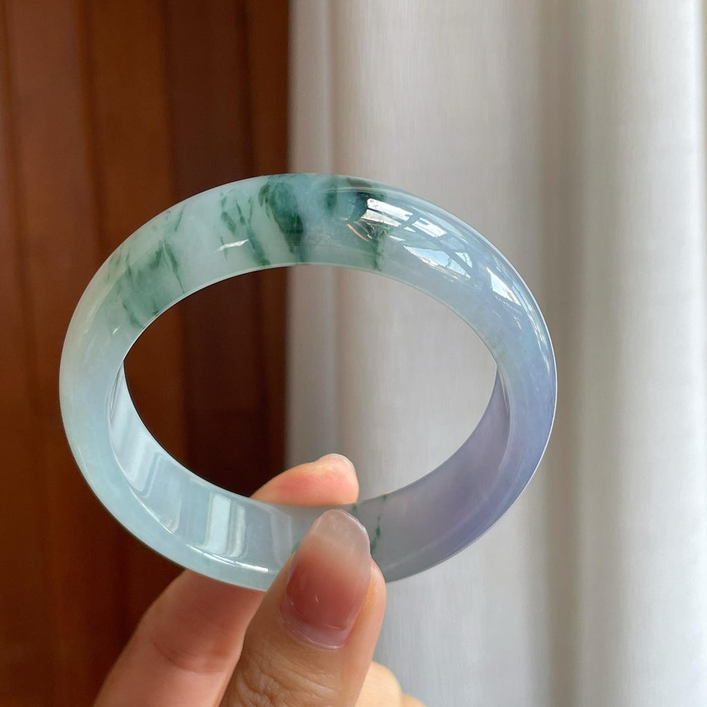 冰种紫罗兰飘花翡翠平安镯（57mm）（yc325736）