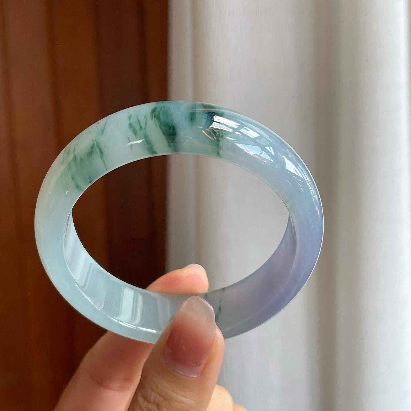 冰种紫罗兰飘花翡翠平安镯（57mm）（yc325736）