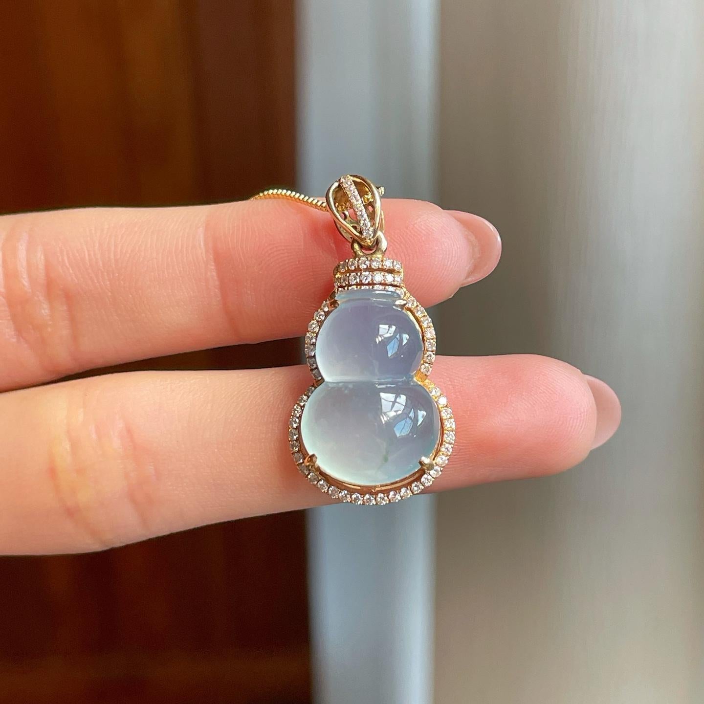 18k 金钻镶冰种无色翡翠葫芦（yc326941）